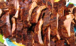Prosecco-braised and finished with apricot bacon bbq sauce on the grill