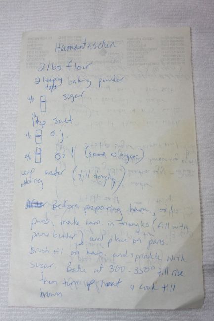 Handwritten version of author's grandmother's recipe. Blue cursive writing on white paper.