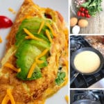 pin image with beauty shot of omelette plus steps to make it