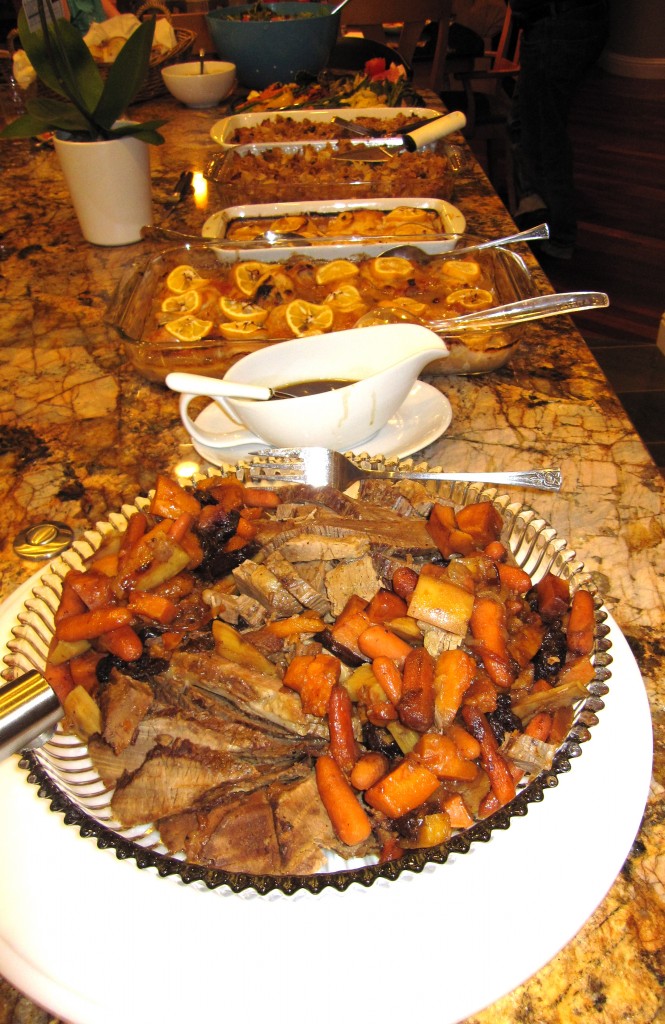 a buffet of Jewish New Year food