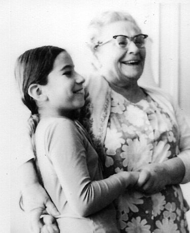 How Did Bubbe Bake It - BlogHerFood aha moment, author and her Bubbe in old black and white photo laughing.