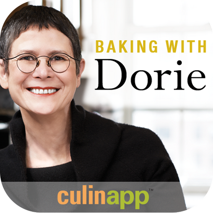 Image of Dorie Greenspan's new iPad app with her face and text saying, "Baking with Dorie-  culinapp".