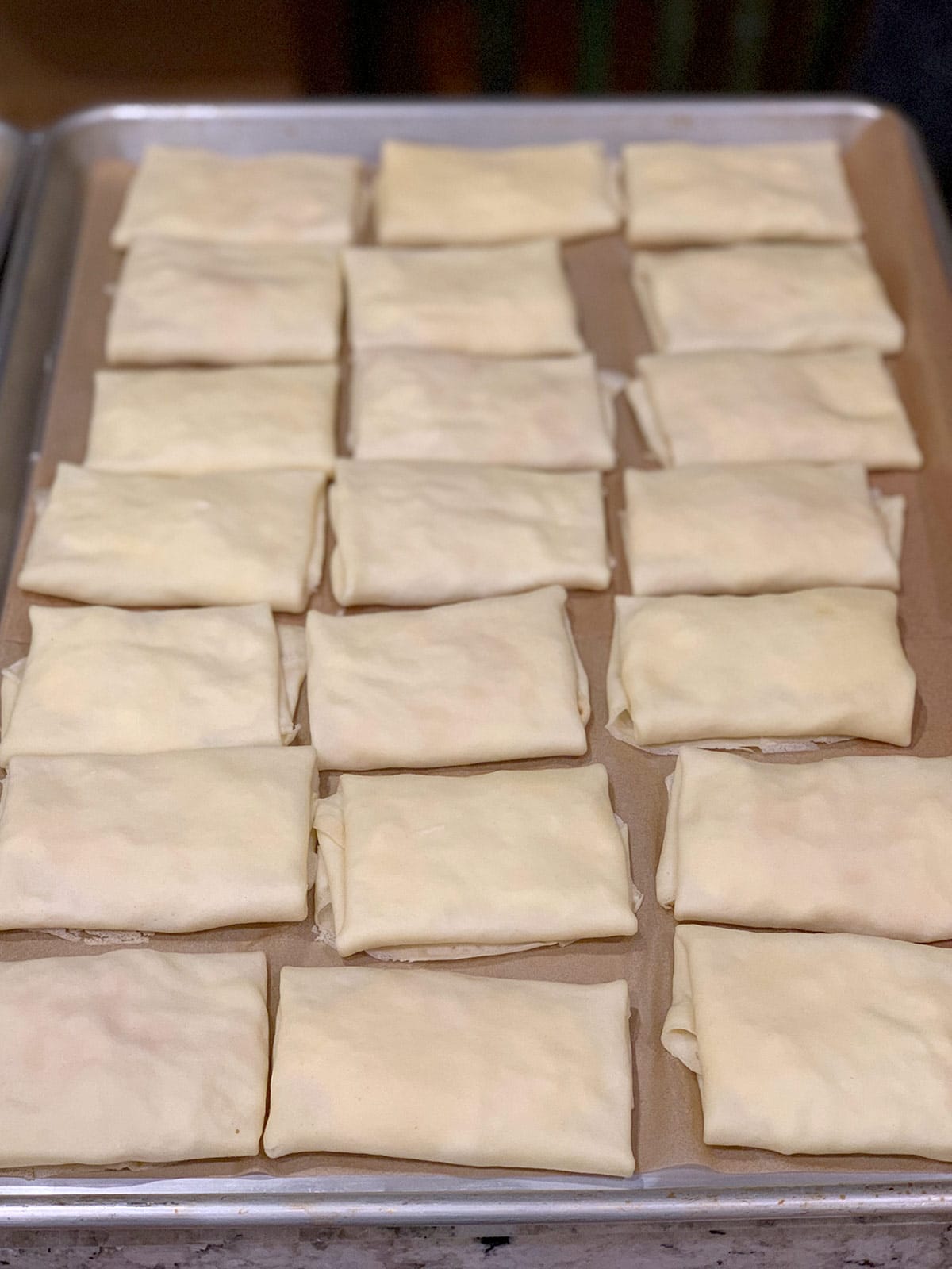 tray of Sharon's blintzes on parchment