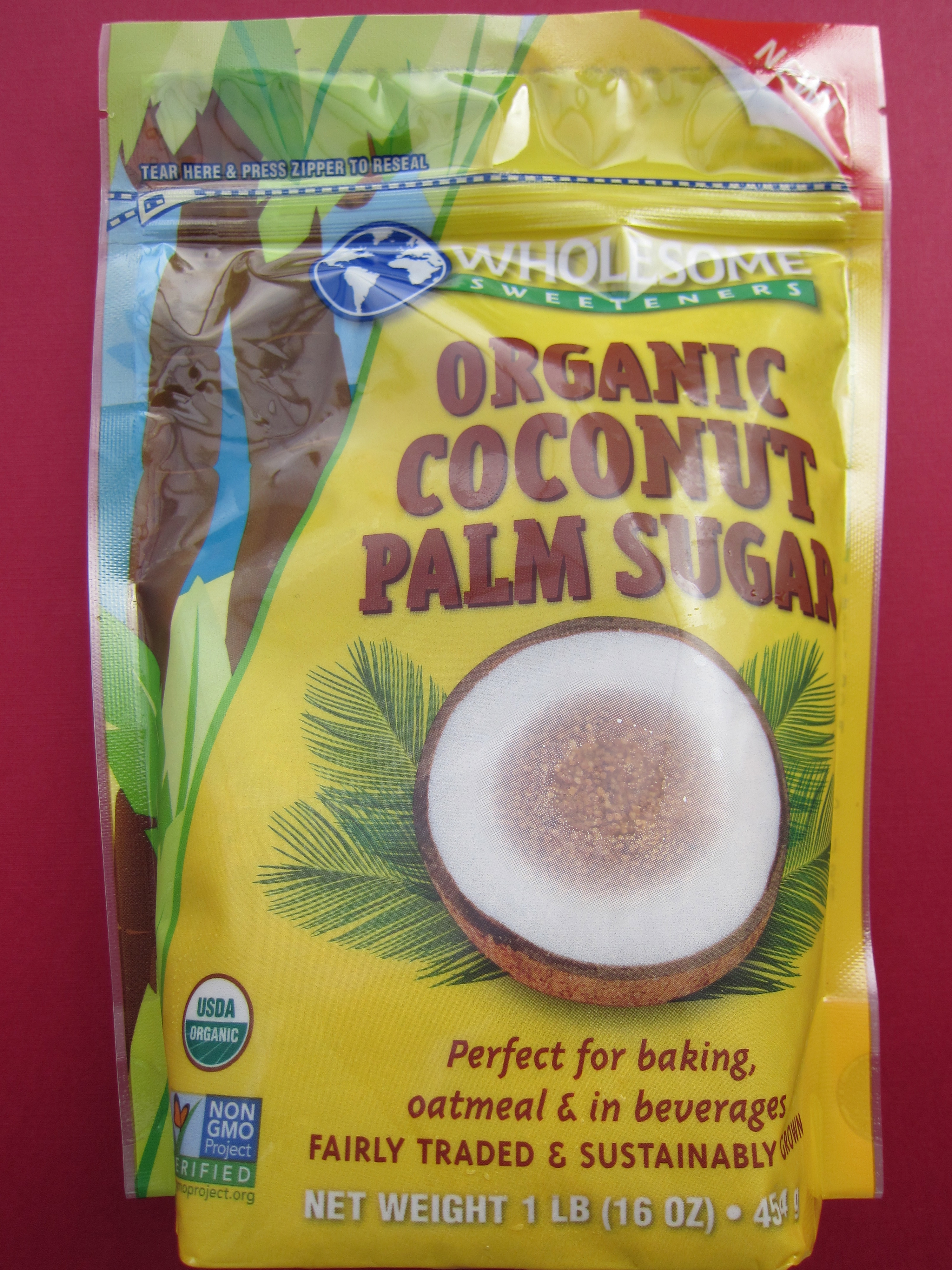 A bag of coconut palm sugar.