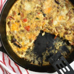 pin image showing frittata in cast iron pan