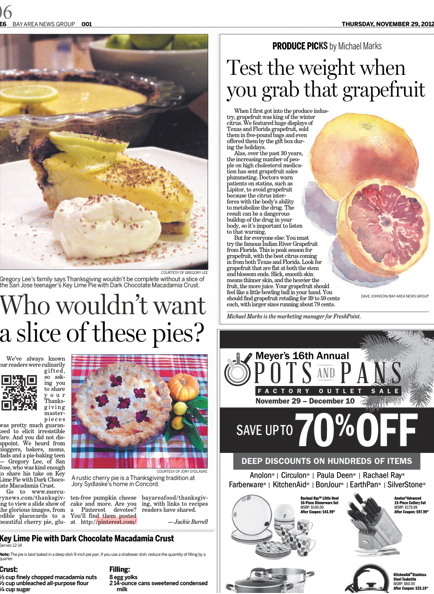 Local newspaper showing key lime pie recipe.