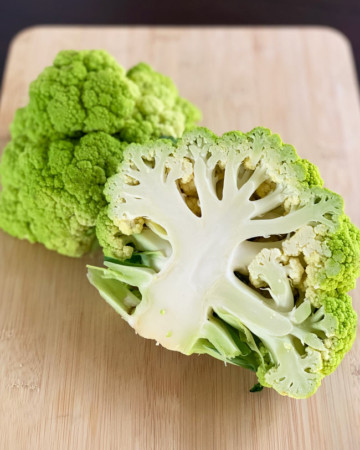 green cauliflower cut in half