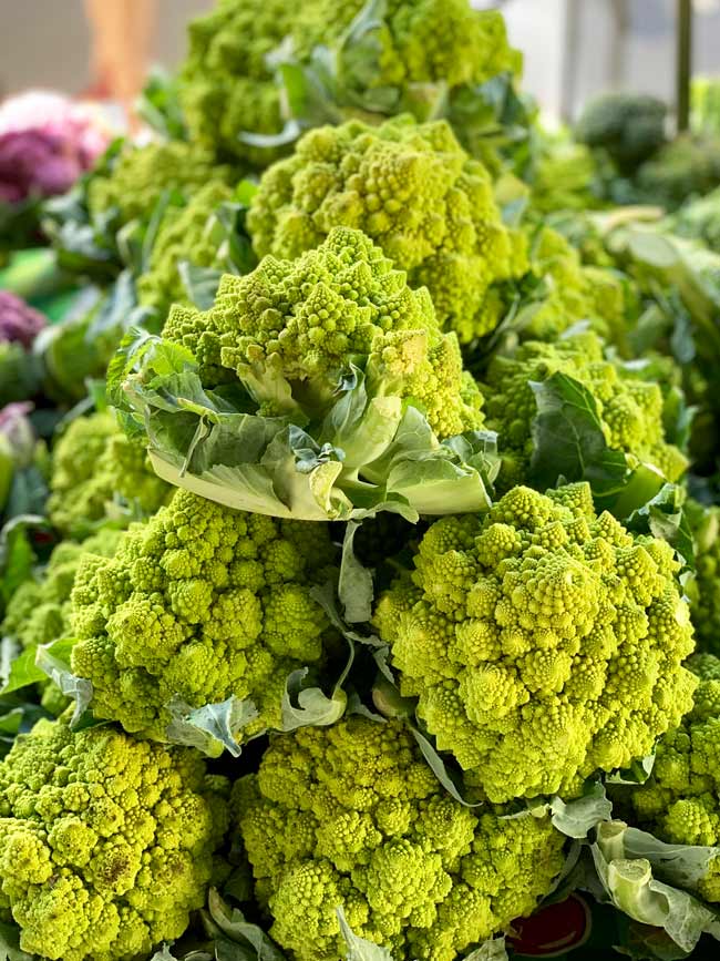 Heads of Romanesco at farmers' market.