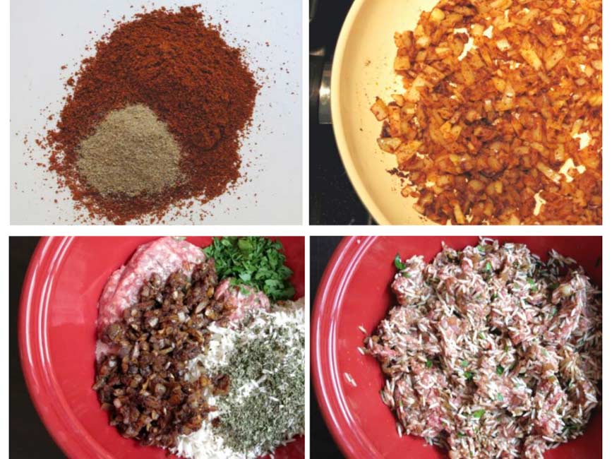 collage showing how to make stuffing for peppers