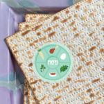 Pinterest image with close up of matzo on a plate.