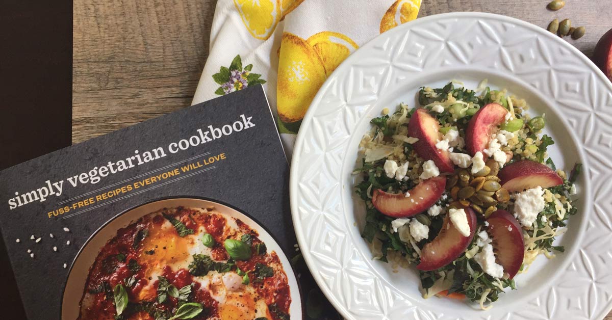 Quinoa and Nectarine Slaw salad plus cookbook and lemon napkin