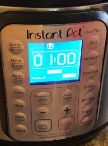 Instant Pot Brisket showing 60 minute setting at high pressure