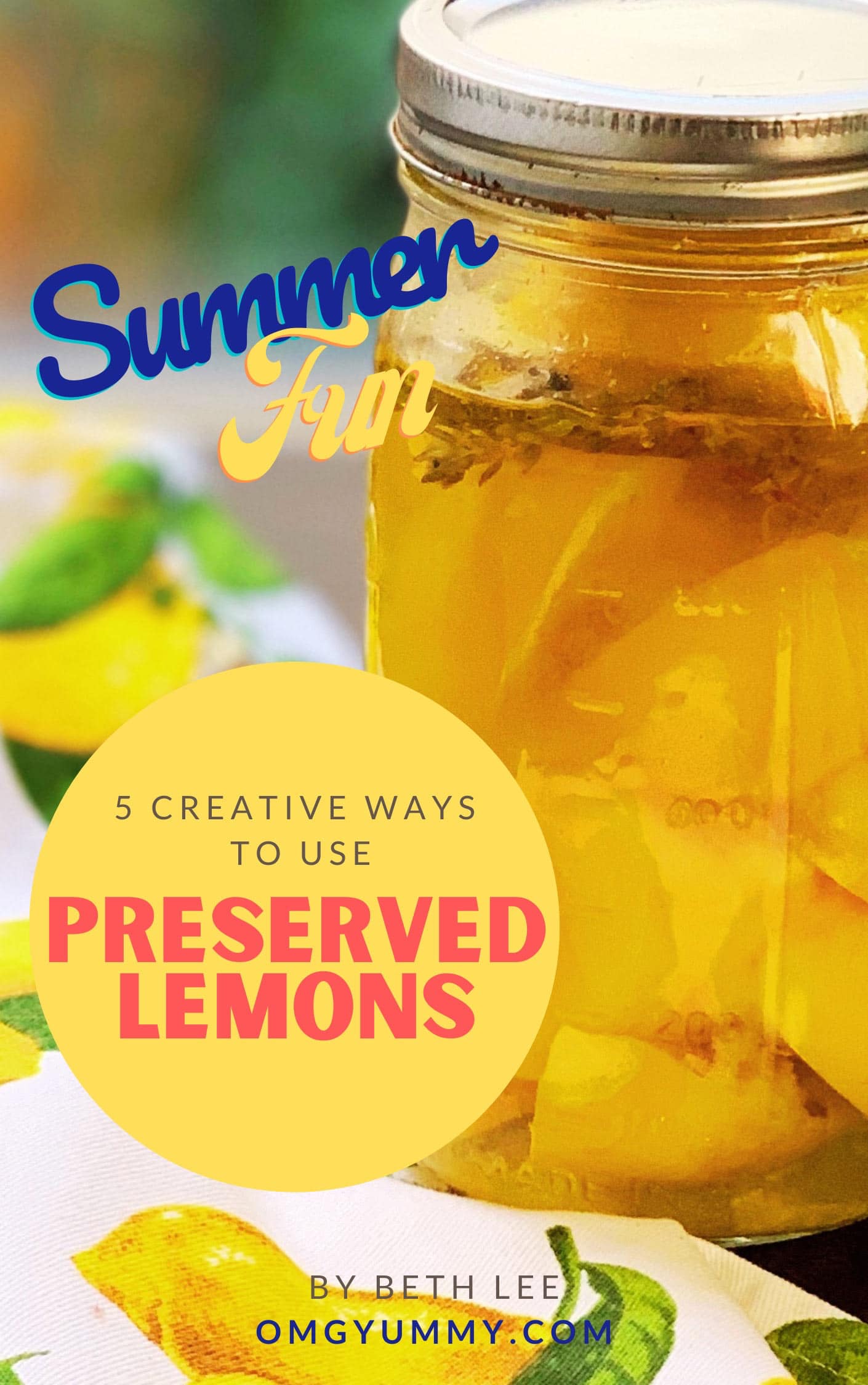 Cover image for preserved lemon ebook showing a jar of lemons on a lemon napkin.