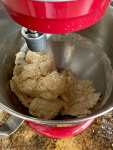 Wet and dry ingredients well mixed with dough hook on stand mixer.