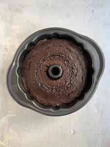 Baked cake in Bundt pan.