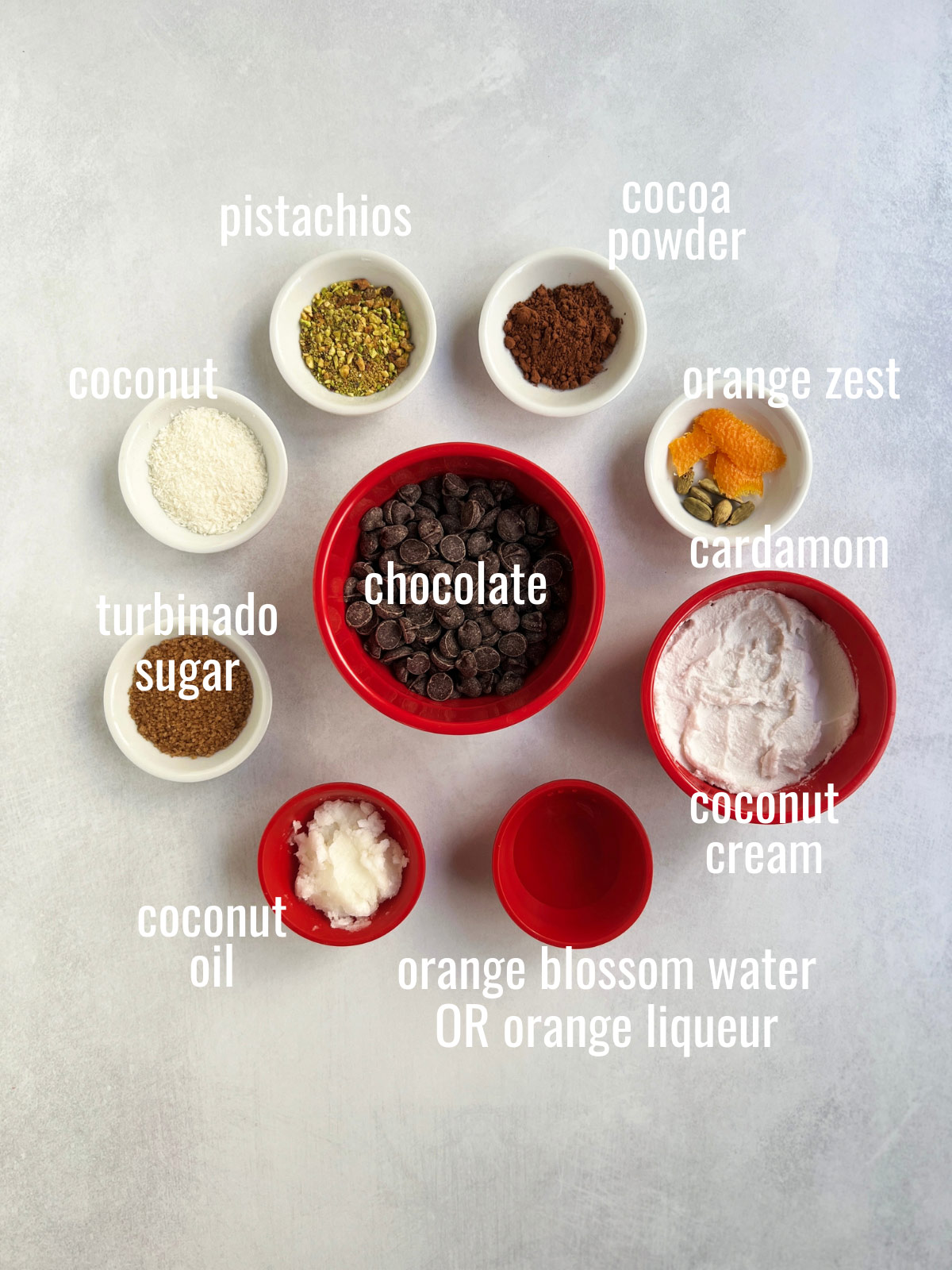 Ingredient shot for dairy free chocolate truffles showing all ingredients labelled.