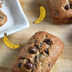 Pin image with a mini chocolate chip loaf and another in the background.