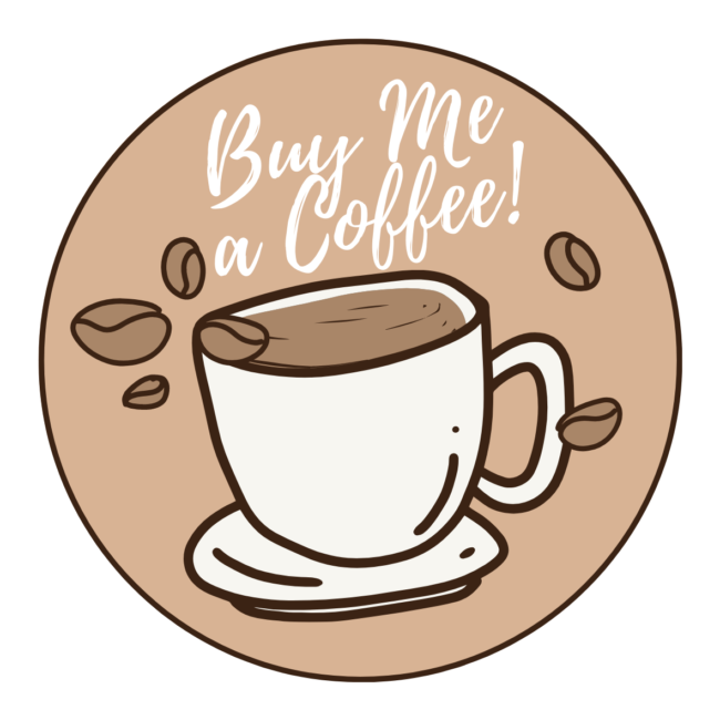 Graphic image of coffee cup with a title that says "Buy me a coffee".