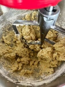 Flour and salt are fully incorporated into the shortbread cookie dough.