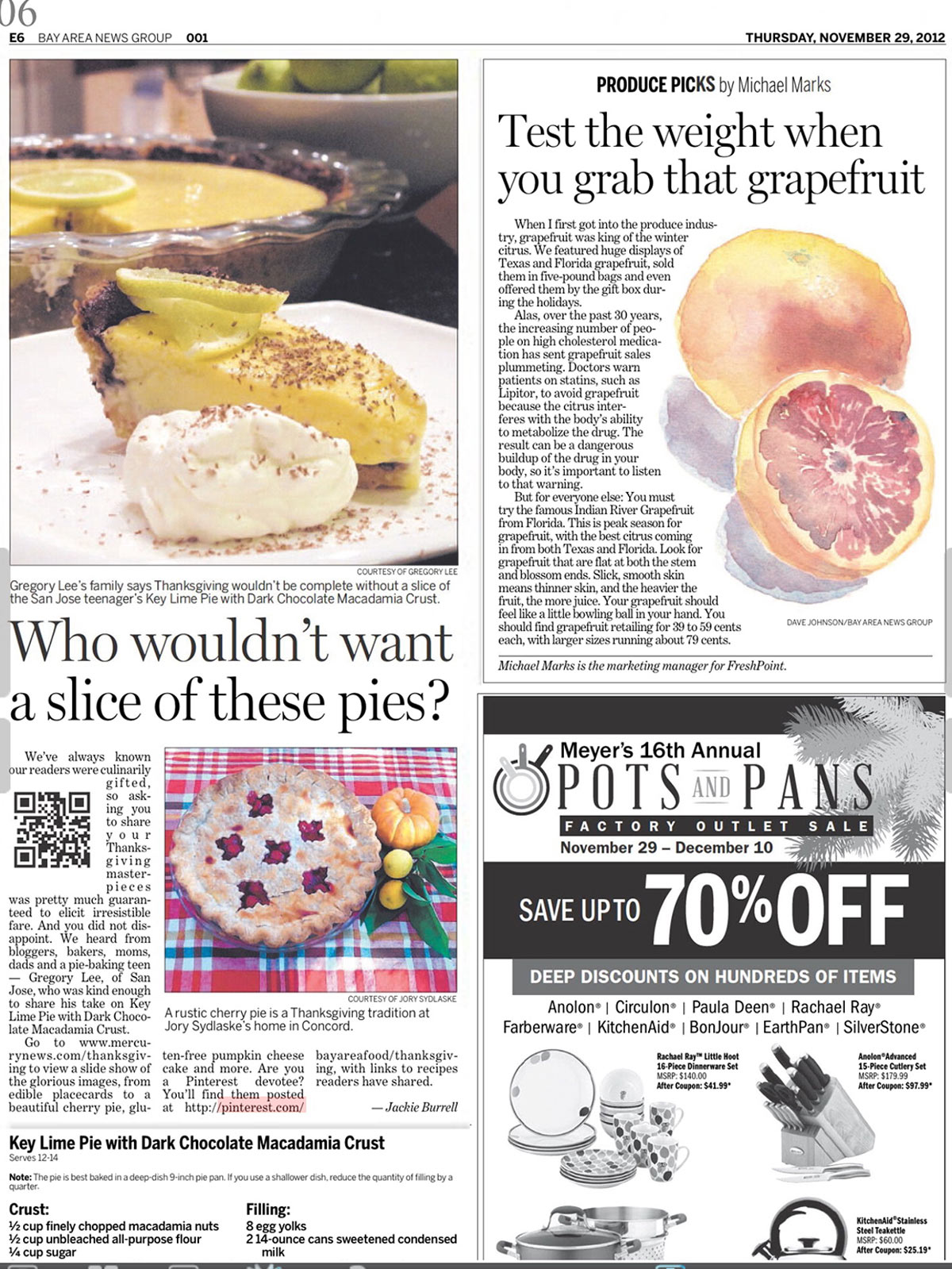 Key lime pie in the San Jose Mercury News food section.