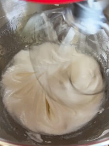 Egg whites fully whipped for passover macaroons.