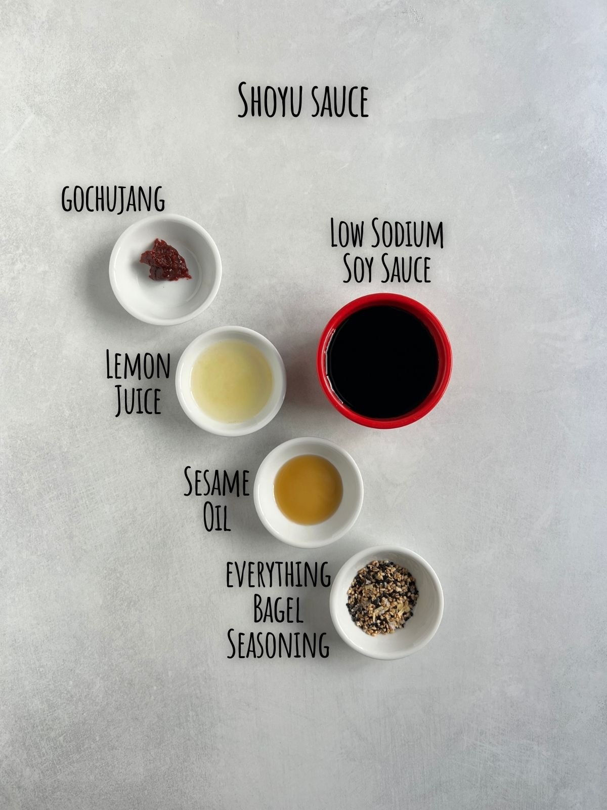 Ingredient shot for shoyu sauce for salmon poke bowl.